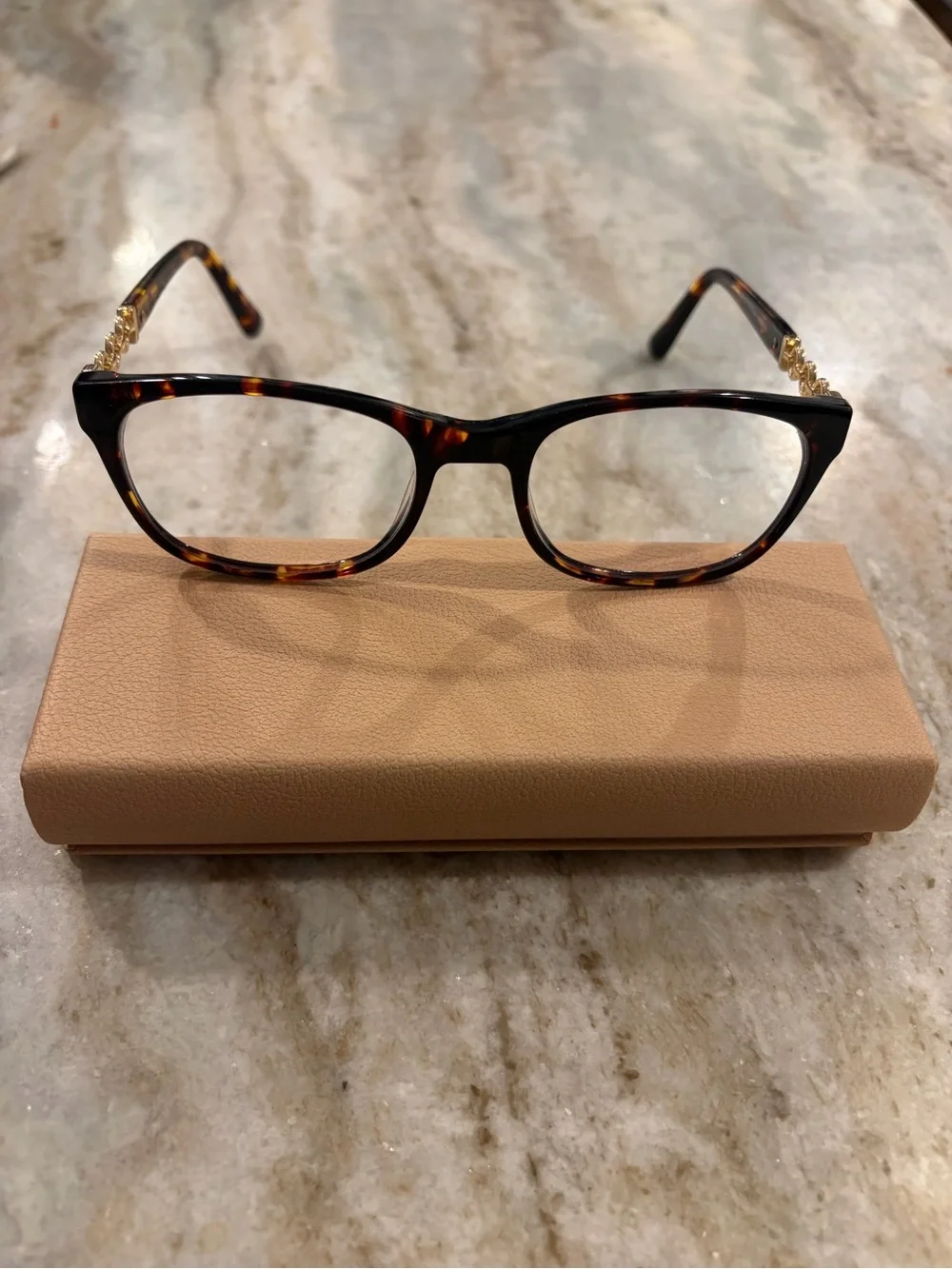 Serafina Women's Tortoiseshell Glasses Frame with Gold Chain Detail